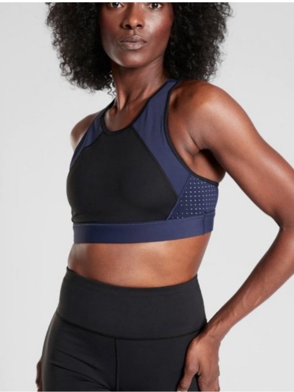 Athleta Rise Up Supersonic Black and Navy High-Neck Medium Support Sports Bra